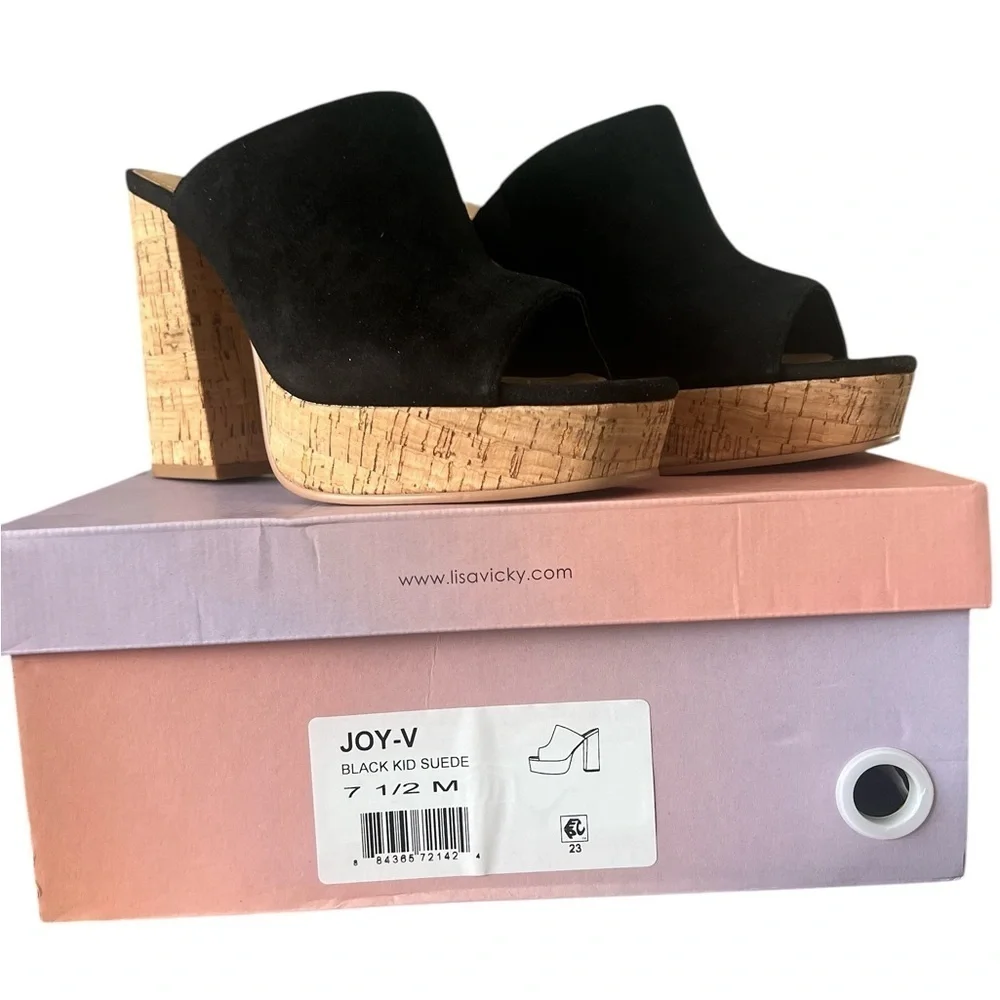 Black and Tan Platform Cork Heel Shoes